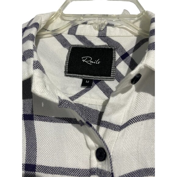Rails Britt Women's Button Down Shirt Ultra Soft Plaid Short Sleeve White Gray M - Picture 3 of 6